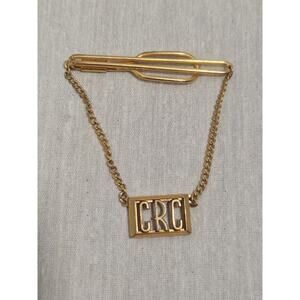 VTG 40-50s Swank Monogram Initials CRC Goldtone Tie Clip Chain
